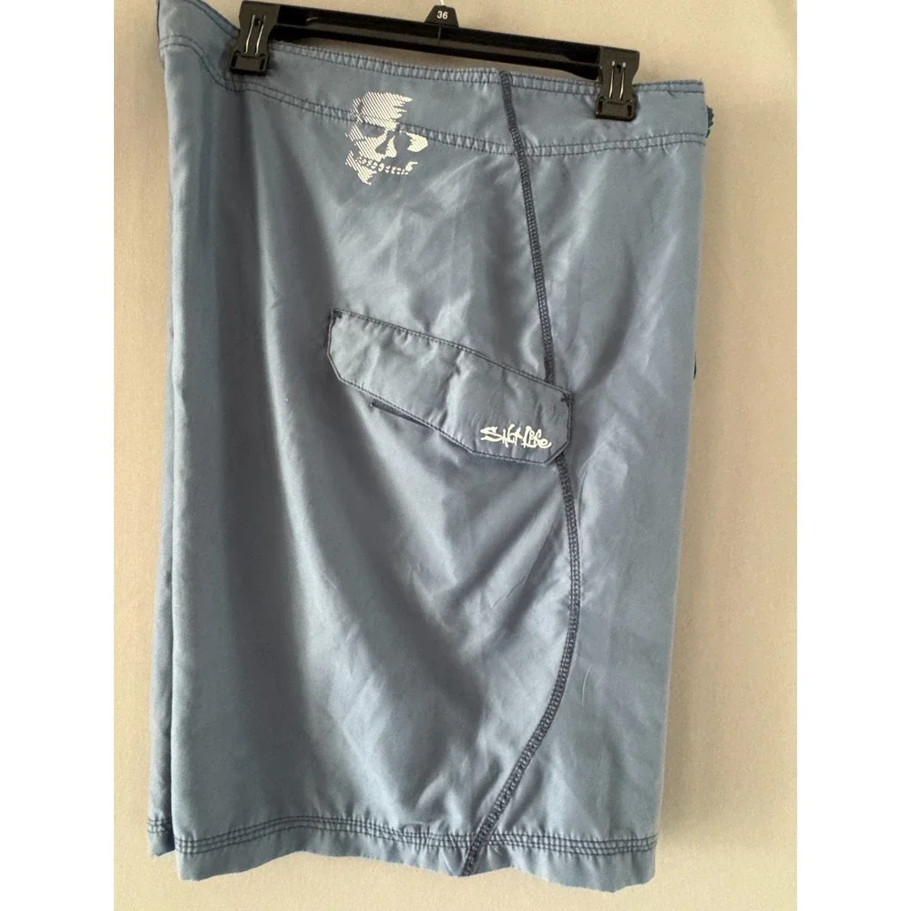 Salt Life SLX‑QD Board Shorts Men's 36x10 Skull Graphic Blue Pocket Cord Closure